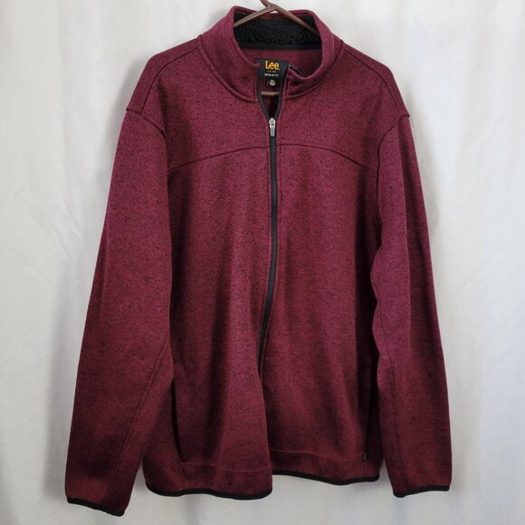 Lee XXL Regular Fit Men's Zip Up Jacket long sleeves 2XK Marled red/black pocket - Picture 1 of 10